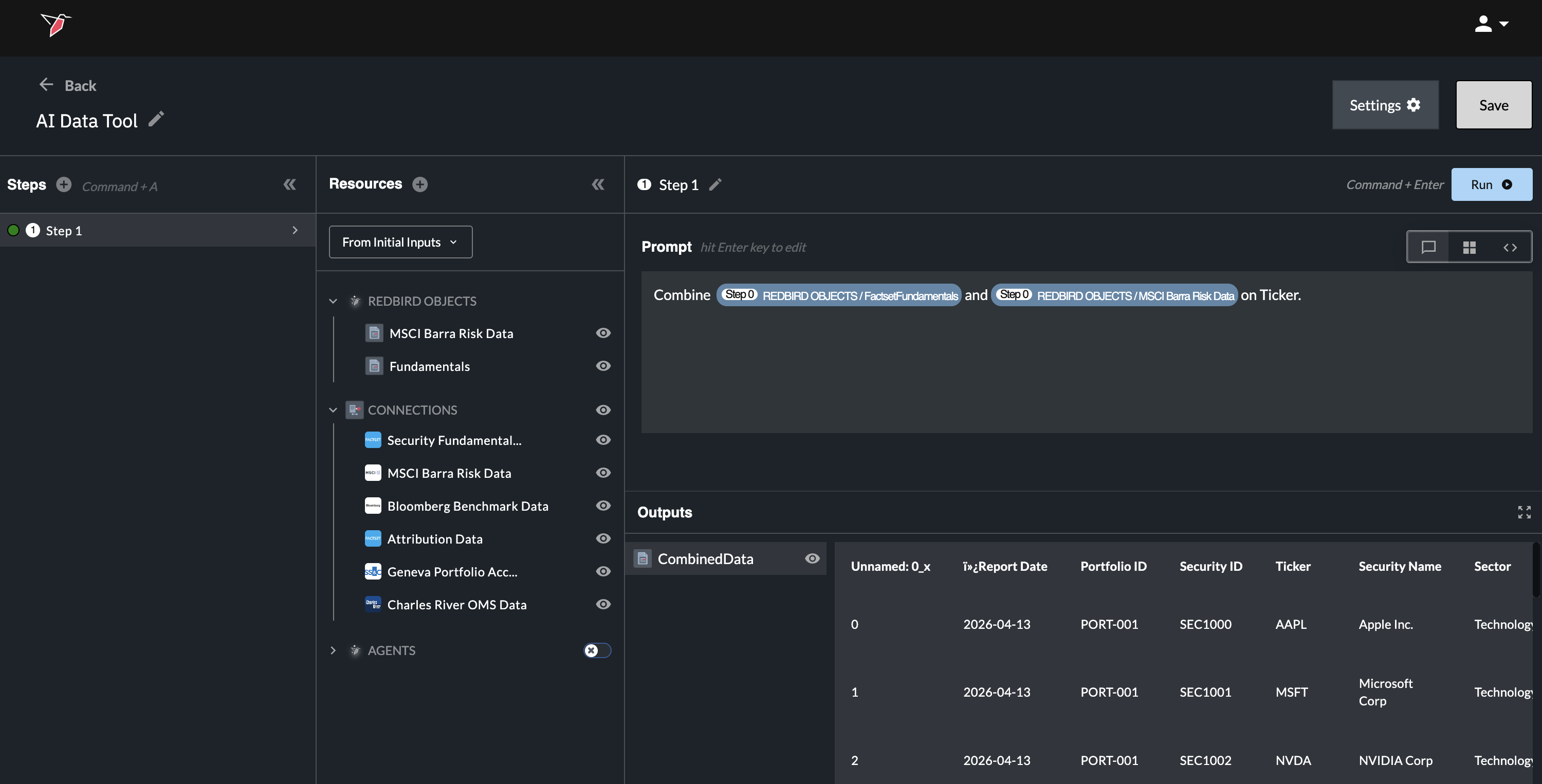AI Data Tool UI overview