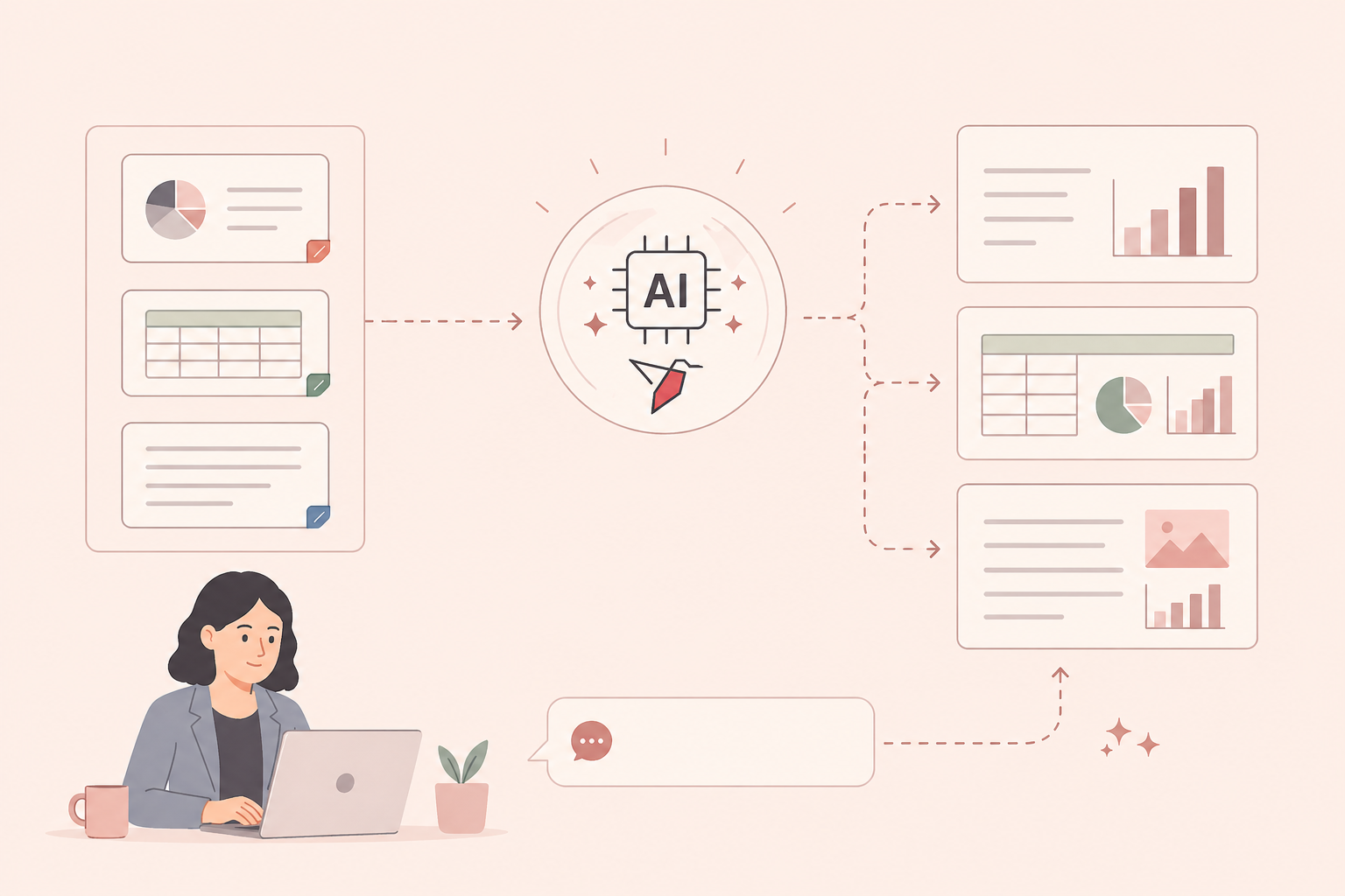 Empty branded PowerPoint template populated with live data via a Redbird workflow