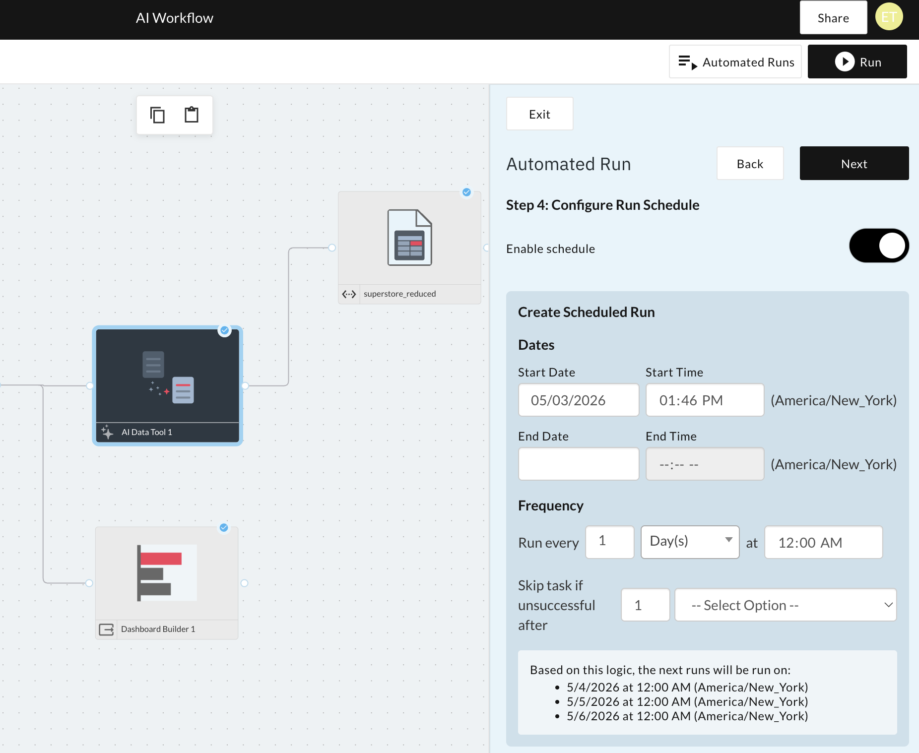 Workflow builder run modes