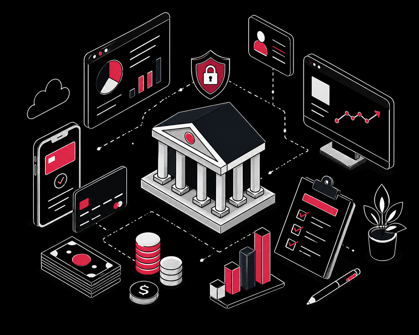 Financial services workflow automation illustration